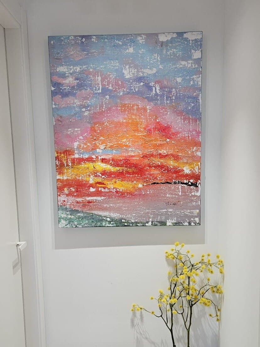 Atardecer rosa, abstract painting from the Atardeceres collection by Paula de Motta