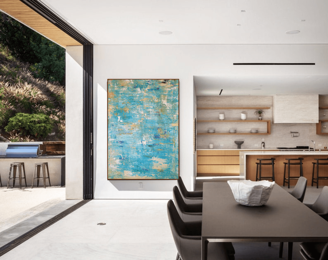 Blue Re painting in a contemporary living space