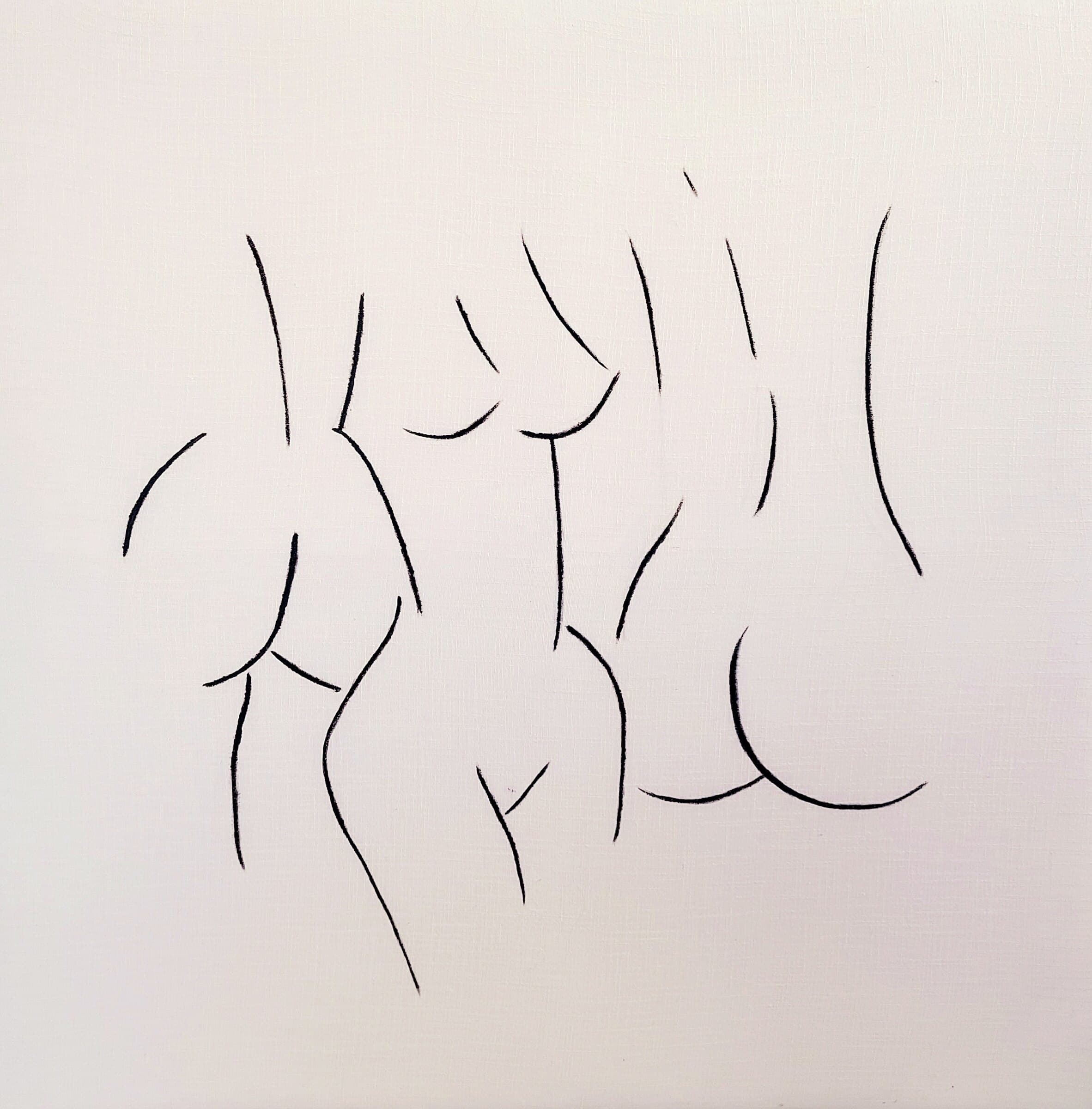 Complicity, three women in black line on fine beige linen from the Women collection by Paula de Motta